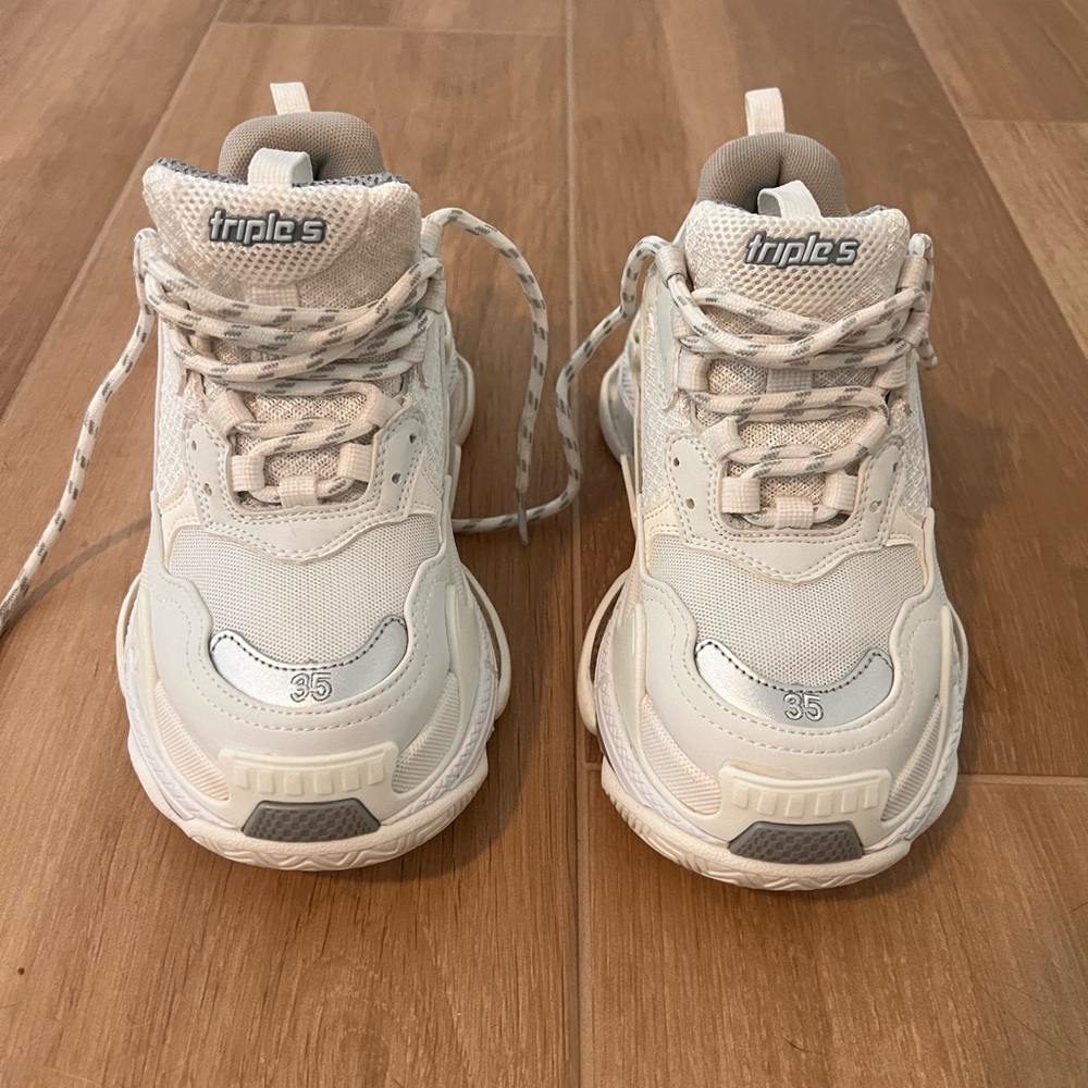 Balenciaga Triple S Womens Athletic Sneakers in Cream/White